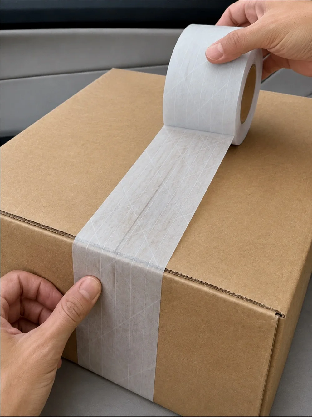 Central White Adhesive reinforced threaded Tape Roll for packaging - white only